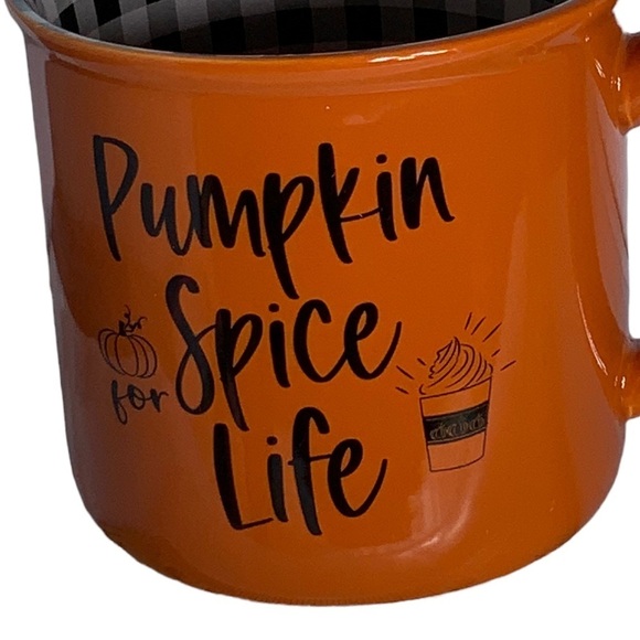 Autumn Pumpkin Spice Mug Harvest Orange Gingham Plaid Check Novelty Quote - Picture 5 of 12